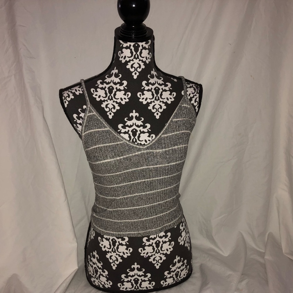 Ribbed Gray/White Crop Top Tank Top